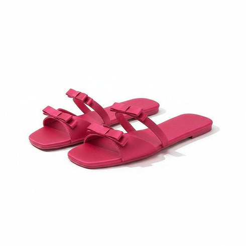 Chic Satin Bow Double Strap Slides