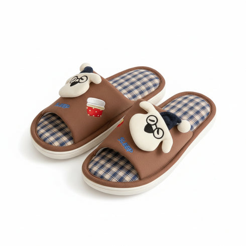 Cartoon Puppy Checkered Home Slides