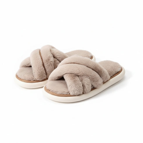 Plush Cross Band Fuzzy Slippers