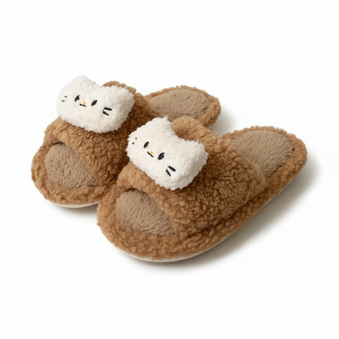 Cat Face Fuzzy Open-Toe slippers