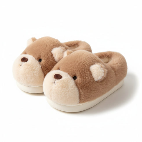 Snuggly Bear Face Plush Slippers