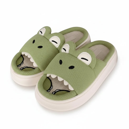 Playful Dino Cotton Linen Slides
