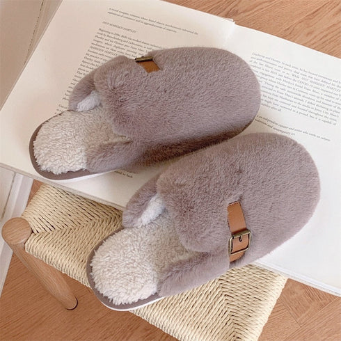 Fluffy Buckle Closed-Toe Slippers