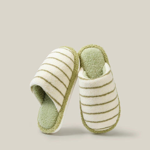 Soft Striped Plush Bedroom Slippers