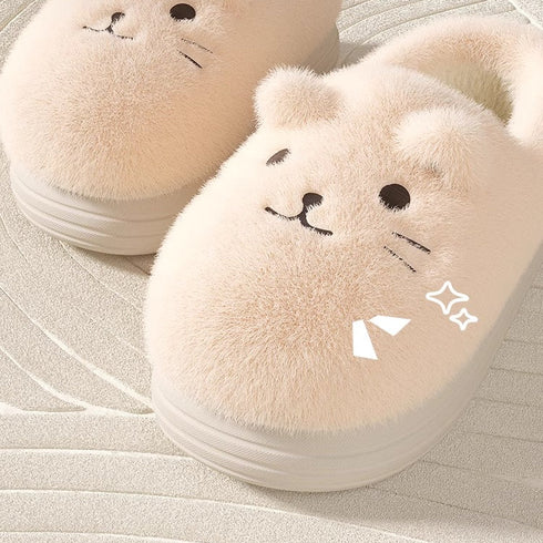 Fuzzy Whiskered Animal Face Slippers