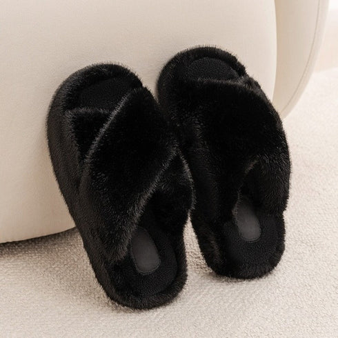 Fuzzy Platform Strap Slippers