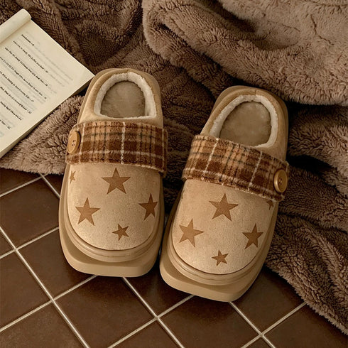 Retro Star Plaid Platform Slippers