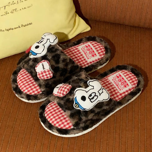 Leopard Dog Patch Gingham Slippers