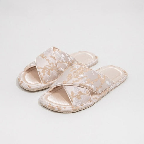 Chic Jacquard Floral Cross Slides