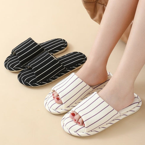 Breezy Pinstripe Linen Home Slides