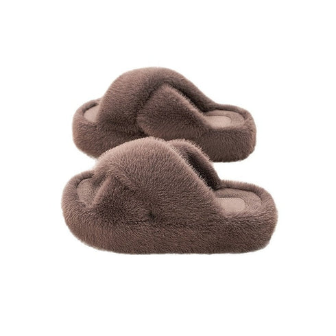 Fuzzy Platform Strap Slippers