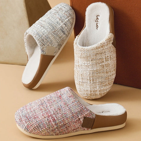 Bouclé Tweed Plush-Lined Slippers