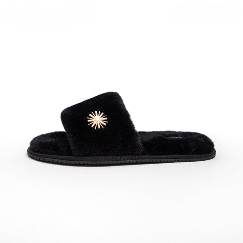 Plush Daisy-Embellished Home Slippers