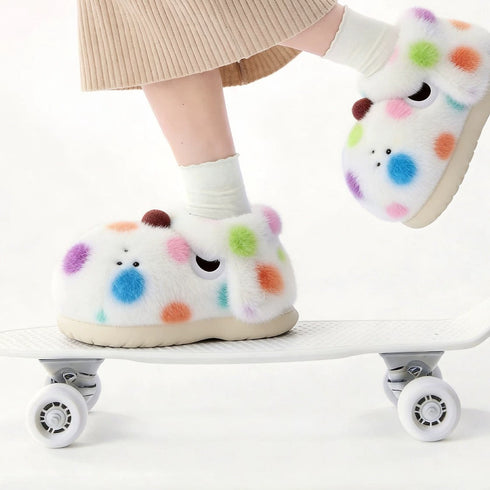 Spotted Puppy Plush Bootie Slippers