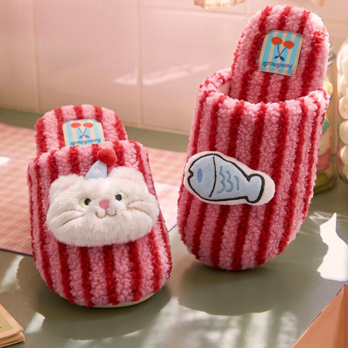 Striped Cat Fish Plush Slippers