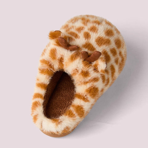 Fuzzy Spotted Antler Plush Slippers