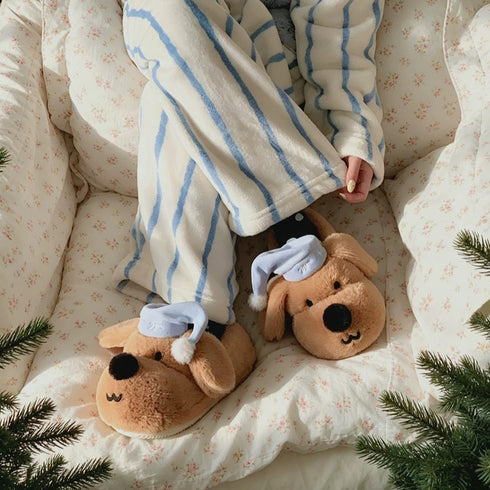 Sleepy Pup Nightcap Plush Slippers