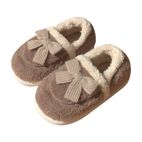 Bow-Accent Full-Back Plush slippers