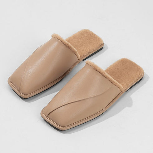 Faux-Fur Trim Dome-Toe Slippers