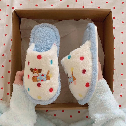 Dotted Pup Plush Home Slippers