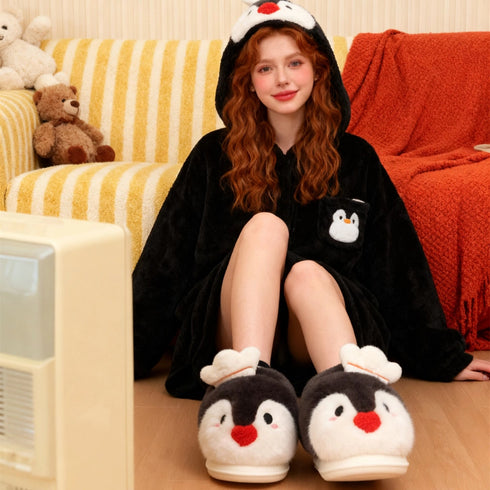 Chubby Penguin Chef Fuzzy Slippers