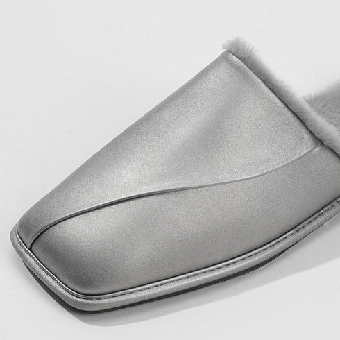 Faux-Fur Trim Dome-Toe Slippers