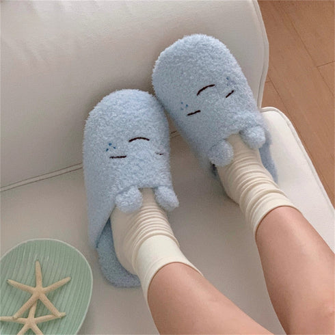 Sleepy Cartoon Face Plush Slippers