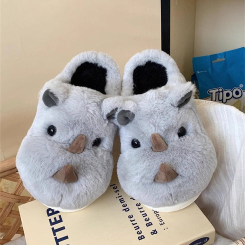 Fuzzy Rhino 3D Animal Slippers