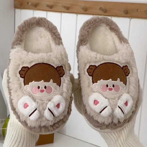 Cartoon Face Fuzzy Home Slippers