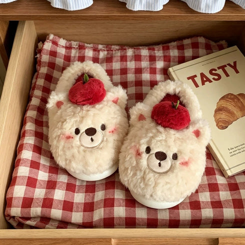 Apple Bear Plush House Slippers