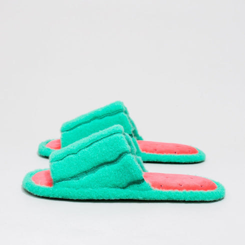 Watermelon Slice Fuzzy Open Toe Slippers