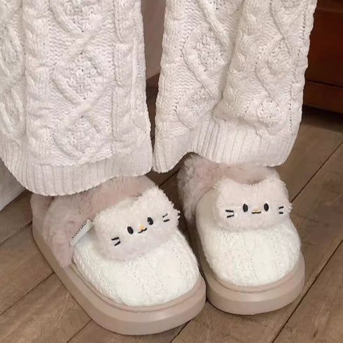 Cable Knit Cat Face Slippers