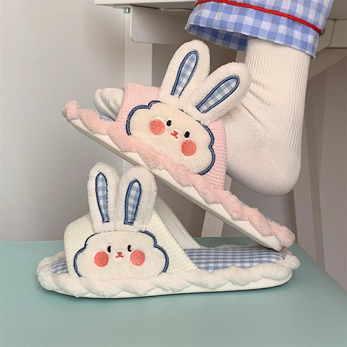 Ruffled Gingham Bunny Slippers