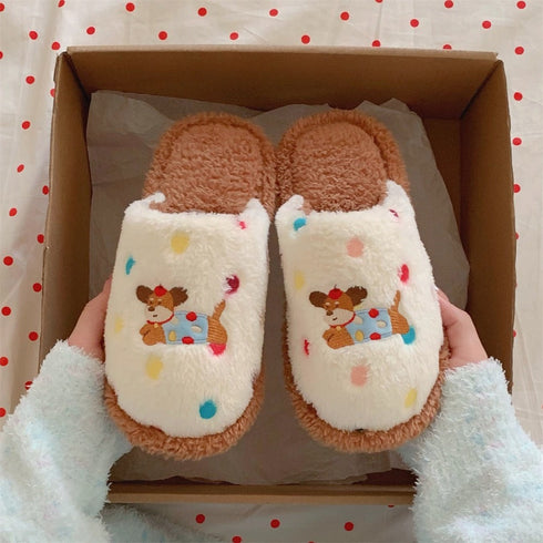 Dotted Pup Plush Home Slippers