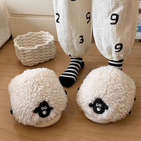Playful Lamb Fleece Platform Slippers