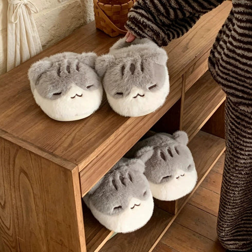 Sleepy Kitty Plush House Slippers