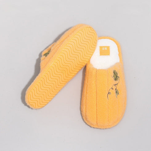 Cozy Leaf Embroidered Plush Slippers