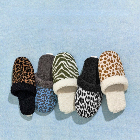 Fuzzy Animal Print House Slippers