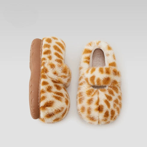 Fuzzy Spotted Mary Jane Slippers