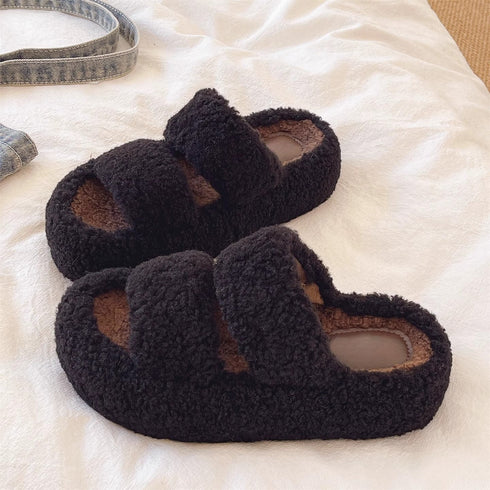 Chunky Teddy Fleece Platform Slides