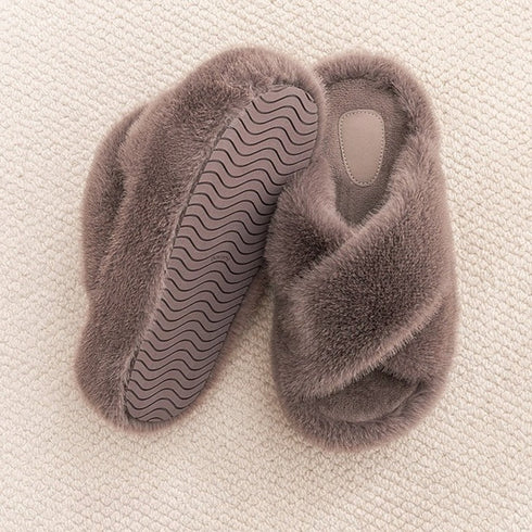 Fuzzy Platform Strap Slippers