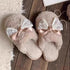 Sheer Lace Bow Plush Slippers