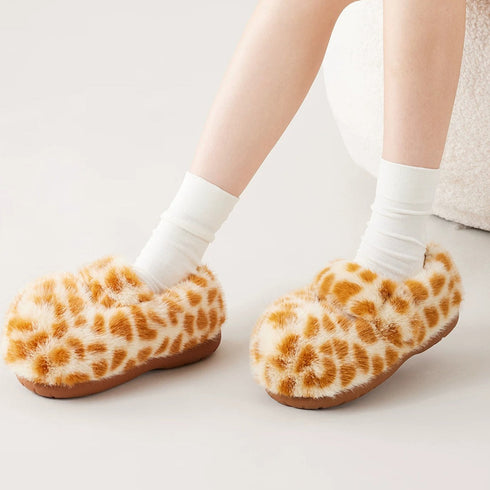 Fuzzy Spotted Mary Jane Slippers