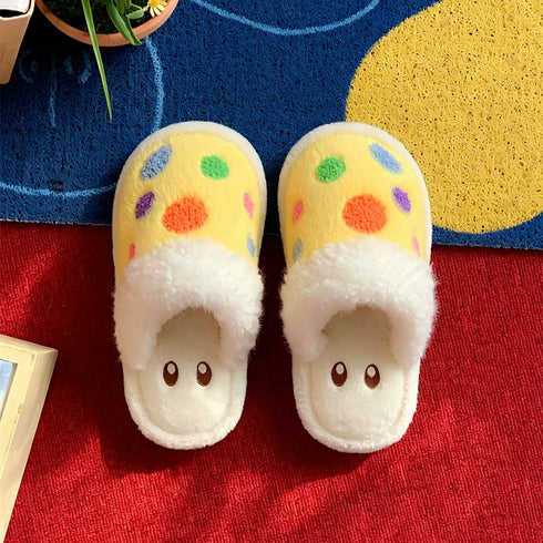 Polka Dot Mushroom Plush Slippers