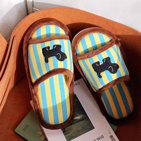 Whimsical Dog Striped Indoor Slippers