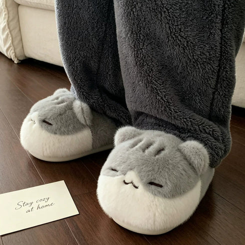 Sleepy Kitty Plush House Slippers