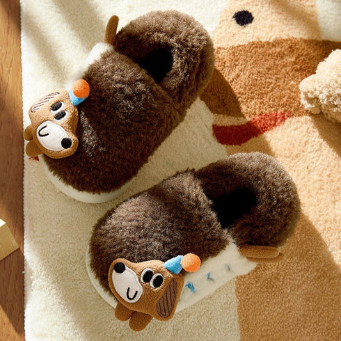 Fuzzy Puppy Party Hat Slippers