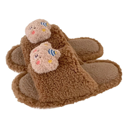 Fuzzy Bear Patch Home Slippers