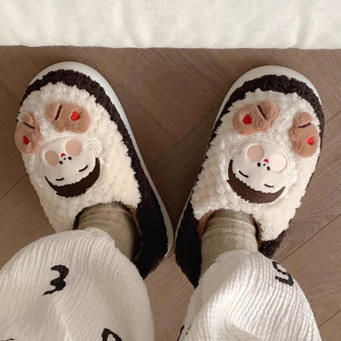 Playful Cartoon Couple Plush Slippers