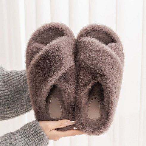 Fuzzy Platform Strap Slippers